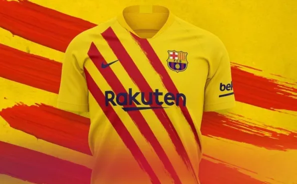camiseta barcelona amarillo y rojo